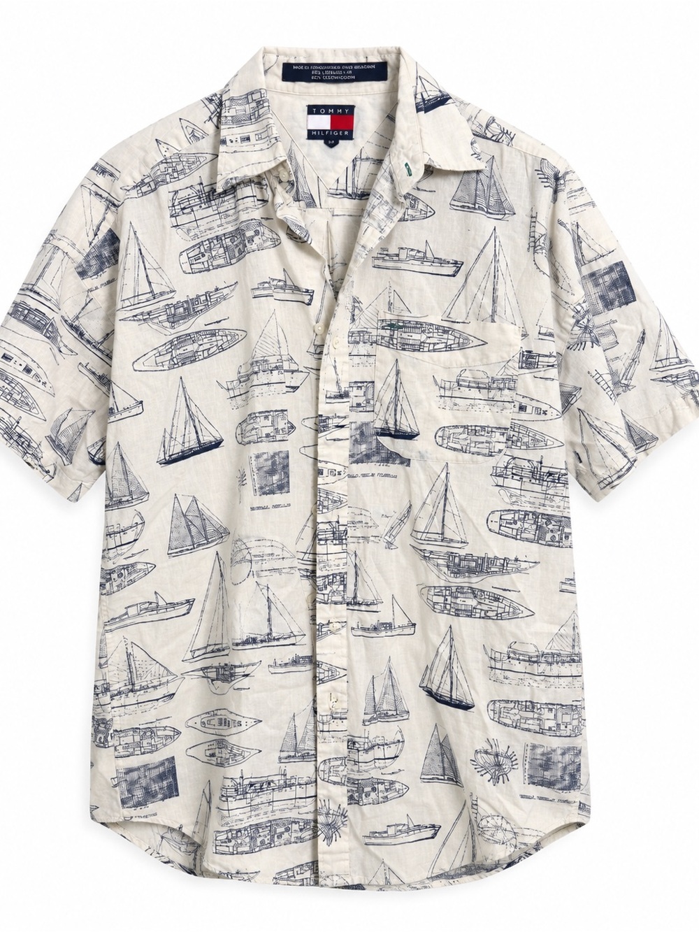 Tommy Hilfiger Men’s S/P Linen Cotton Nautical Sailboat Shirt Short Sleeve Coast